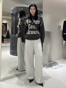「MOUSSY（マウジー）のJACQUARD WORD セーター（ニット/セーター、ブラック系）」を使った、lisaさん（レディース・173cm）の冬コーディネート