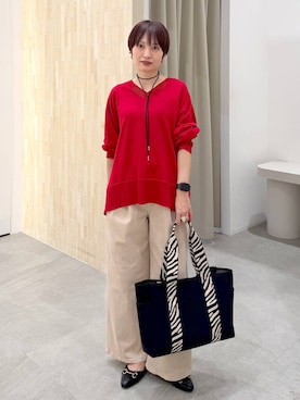 「Elura（エルーラ）の大人カラーワイドデニム＜低身長サイズあり＞/625552（デニムパンツ、ベージュ系）」を使った、SuUさん（レディース・167cm）の春コーディネート