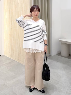 「Elura（エルーラ）の裾レースタンク/605388（タンクトップ、ホワイト系）」を使った、SuUさん（レディース・167cm）の春コーディネート