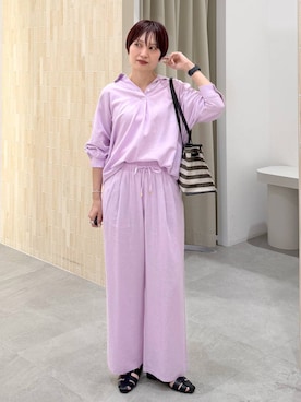 「Elura（エルーラ）の＜kakatoo＞スクエアーボーダートート/633025（トートバッグ、ブラック系）」を使った、SuUさん（レディース・167cm）の春コーディネート