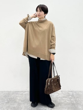 「アイテム（ボストンバッグ、ブラウン系）」を使った、SuUさん（レディース・167cm）の冬コーディネート