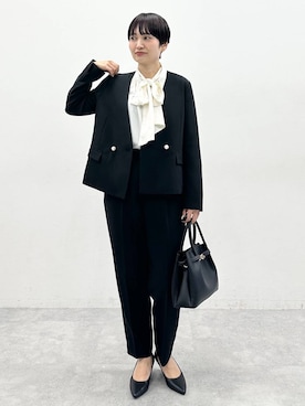 「アイテム（ノーカラージャケット）」を使った、SuUさん（レディース・167cm・40代）の秋コーディネート