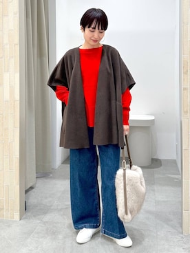 「アイテム（ポンチョ）」を使った、SuUさん（レディース・167cm）の秋コーディネート