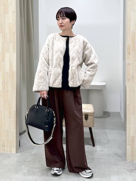 「アイテム（ノーカラージャケット）」を使った、SuUさん（レディース・167cm・40代）の秋コーディネート