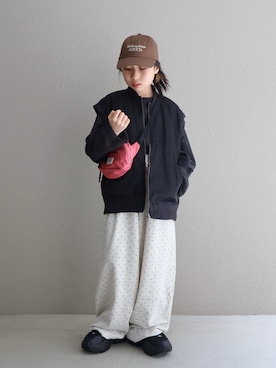 「CIAOPANIC TYPY（チャオパニックティピー）のアイテム（キャップ）」を使った、cononᐝさん（キッズ・126cm）の春コーディネート