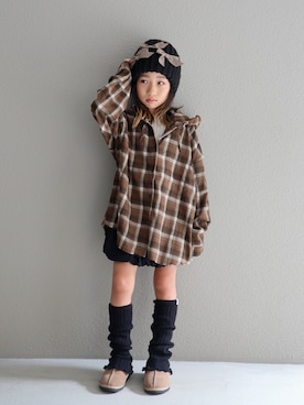 「アイテム（ニットキャップ/ビーニー）」を使った、cononᐝさん（キッズ・124cm）の秋コーディネート