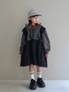 「アイテム（キャップ）」を使った、cononᐝさん（キッズ・124cm）の冬コーディネート