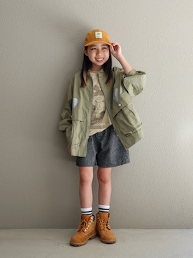 「アイテム（帽子）」を使った、cononᐝさん（キッズ・126cm）の春コーディネート