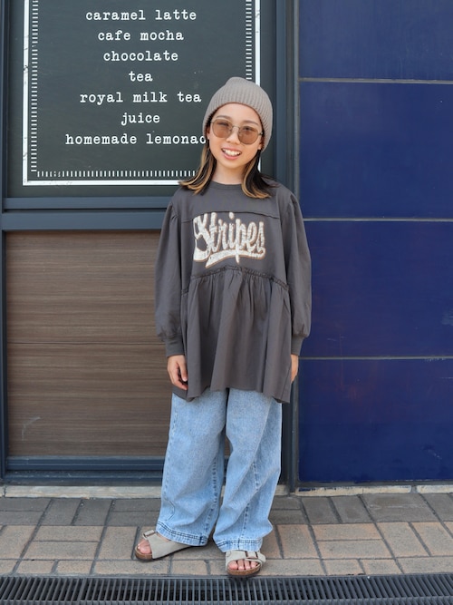 セール】【KIDS】紐付き風ワイドイージーデニム（デニムパンツ