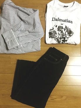 「FREAK'S STORE（フリークスストア）のWEB限定 ビッグシルエット フロント刺繍 アニマルプリントTシャツ/Dalmatian/ダルメシアン/DOG/犬（Tシャツ/カットソー）」を使った、a.さん（レディース・148cm）の春コーディネート