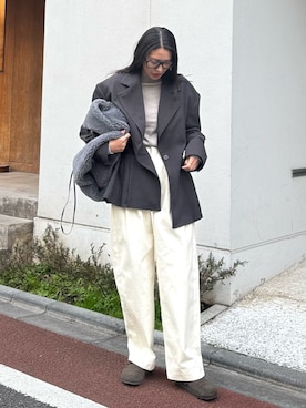 「ホワイトデニム」｜「アイテム（ジャケット/アウター）」を使った、satocoさん（レディース・167cm）の冬コーディネート