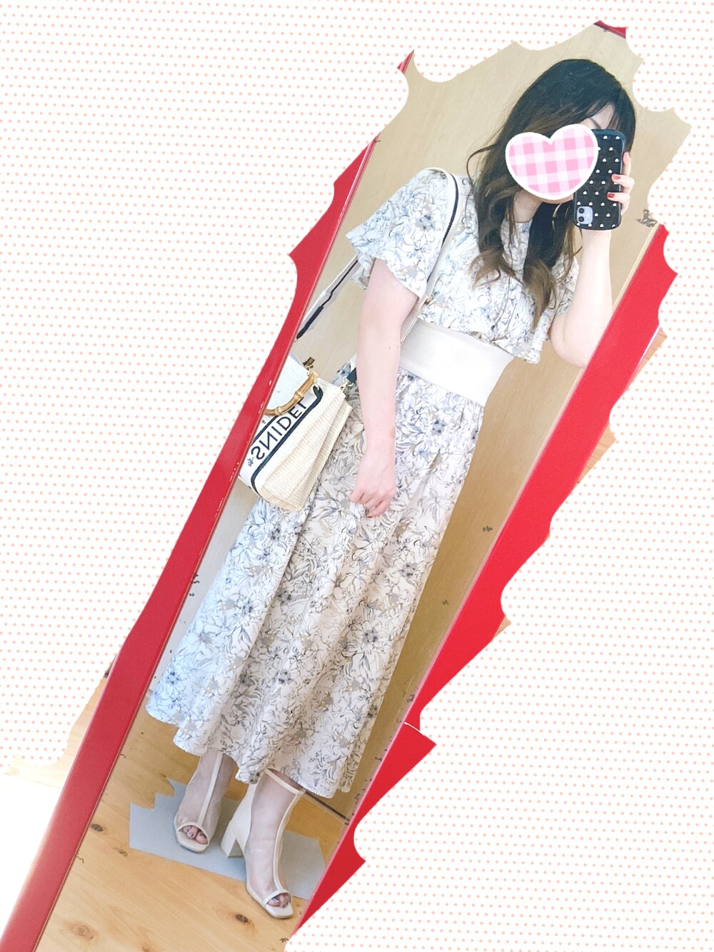 「SNIDELのフェイクラフィアバンブーバッグ（ショルダーバッグ、ホワイト系）」を使った、RiSa＊さん（レディース・163cm）の夏コーディネートの1枚目の写真