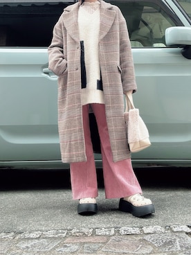 「アイテム（チェスターコート）」を使った、yuuaさん（レディース・154cm）の冬コーディネート