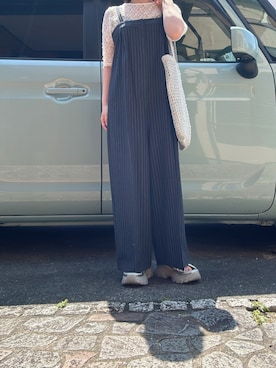 「Honeys（ハニーズ）の総レーストップス（Tシャツ/カットソー、ホワイト系）」を使った、yuuaさん（レディース・154cm）の夏コーディネート