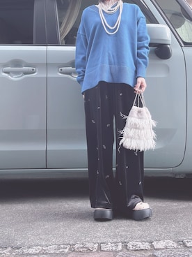 「LOWRYS FARM（ローリーズファーム）のパールタレンネックレス　249411（ネックレス）」を使った、yuuaさん（レディース・154cm）の秋コーディネート