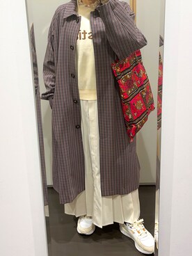 「niko and...（ニコアンド）のアイテム（ステンカラーコート）」を使った、yuuaさん（レディース・154cm）の冬コーディネート