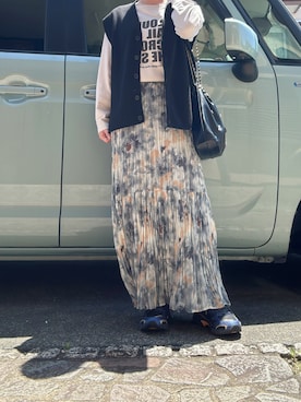 「Samansa Mos2 blue（サマンサモスモスブルー）のフロッキープリントロンT（Tシャツ/カットソー、グレー系）」を使った、yuuaさん（レディース・154cm）の春コーディネート