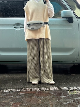 「IENA（イエナ）のコットンナイロン畦Vネックベスト◆（ベスト、ベージュ系）」を使った、yuuaさん（レディース・154cm）の春コーディネート
