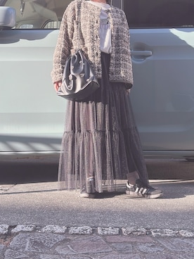 「アイテム（ノーカラージャケット）」を使った、yuuaさん（レディース・154cm）の秋コーディネート