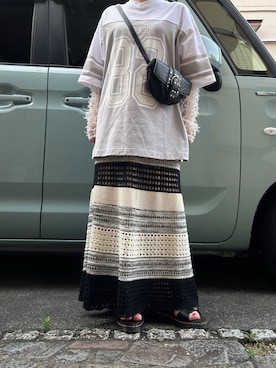 「niko and...（ニコアンド）の【MODE NORM CORE】レイヤードナンバリングTシャツ（Tシャツ/カットソー、グレー系）」を使った、yuuaさん（レディース・154cm）の夏コーディネート