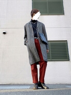 「レトロ」｜「アイテム（チェスターコート）」を使った、どぅーさん（メンズ・180cm）の冬コーディネート