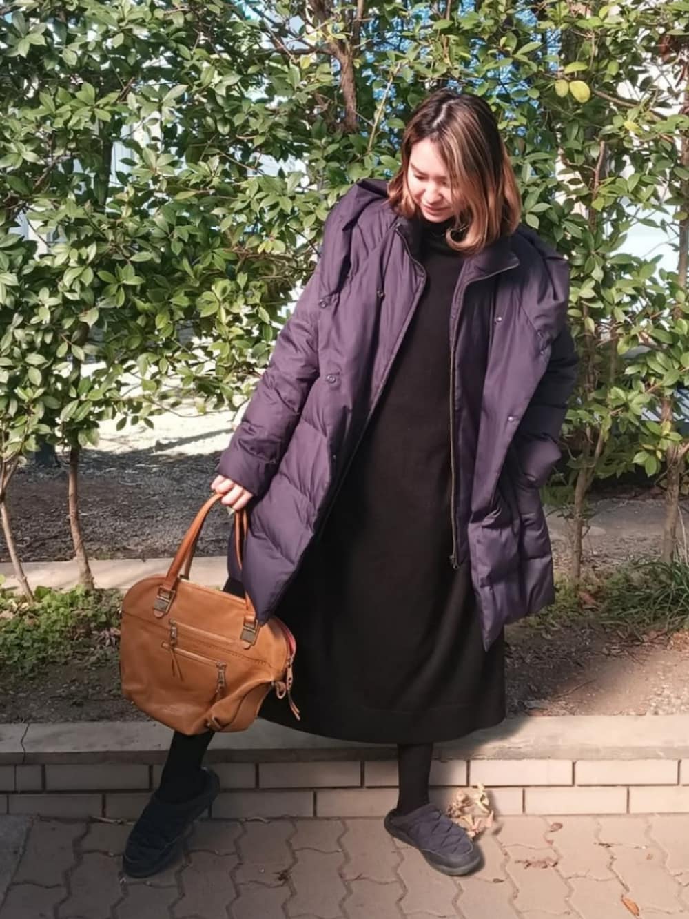 ダウンジャケット/コートを使った「ニットワンピース」の人気