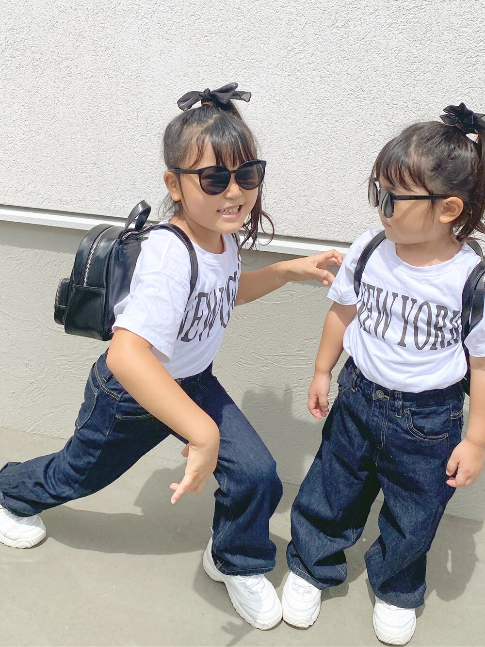 「キッズコーデ、キッズファッション、デニム、ZARA、ZARA KIDS、birthday、WEGO、姉妹コーデ、おそろいコーデ、ラフ、カジュアル」｜「ZARA KIDSのアイテム（Tシャツ/カットソー、ホワイト系）」を使った、cuさん（キッズ・120cm）の秋コーディネートの1枚目の写真