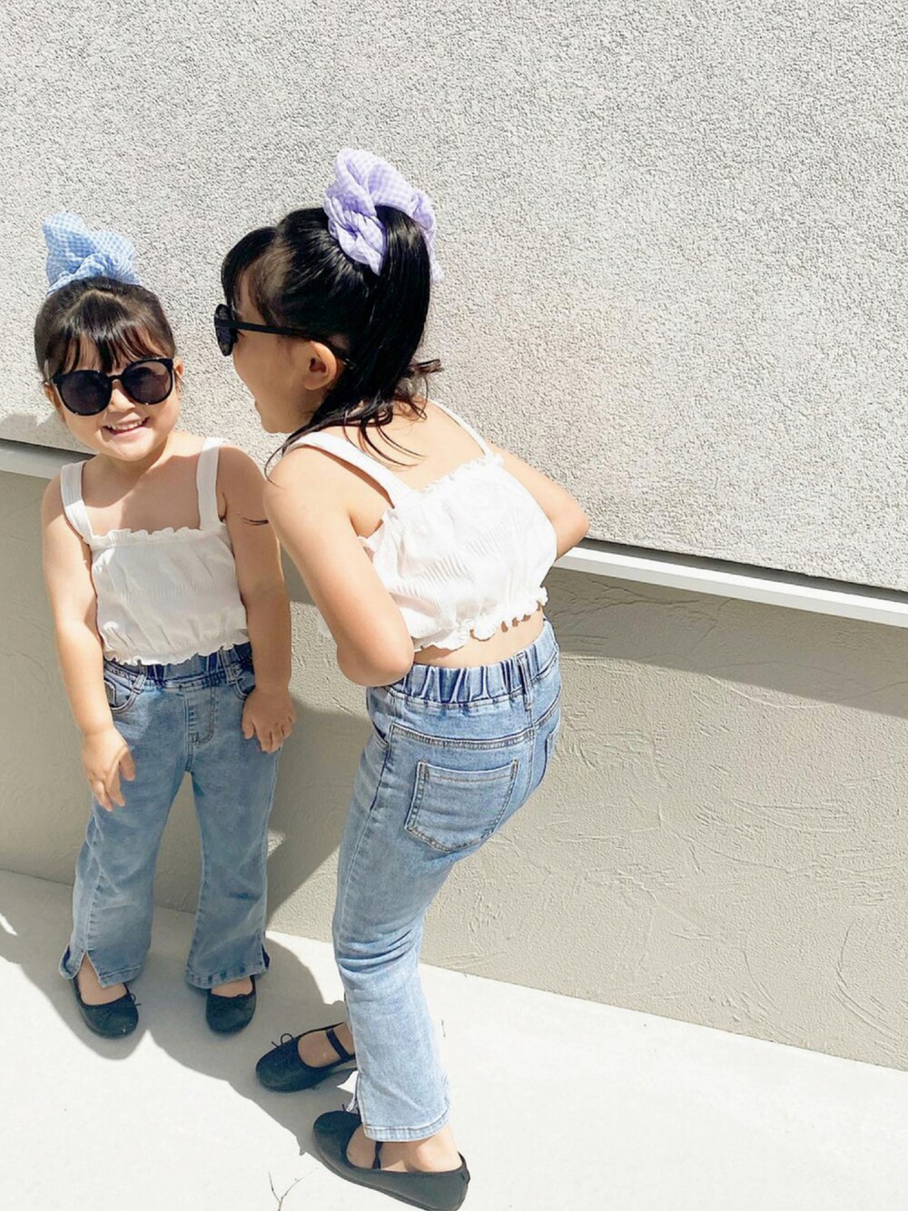 「夏コーデ、キッズコーデ、プチプラ、6歳、3歳、姉妹コーデ、おそろいコーデ、リンクコーデ、セール品、ZARA、H&M、Avail、キッズ、キッズファッション」｜「ZARA KIDSのアイテム（キャミソール、ホワイト系）」を使った、cuさん（キッズ・120cm）の夏コーディネートの1枚目の写真