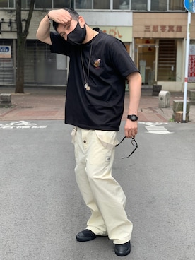 「AVIREX（アヴィレックス）のアイテム（サロペット/オーバーオール）」を使った、K.ODAさん（メンズ・178cm）の夏コーディネート