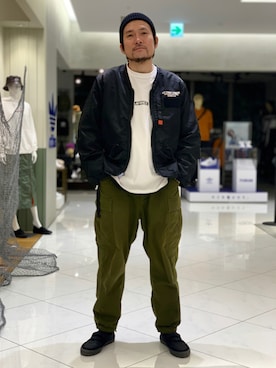 「AVIREX（アヴィレックス）のアイテム（ノーカラージャケット）」を使った、K.ODAさん（メンズ・178cm）の秋コーディネート