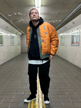 「AVIREX（アヴィレックス）のLINE CREW SOCKS/ ラインクルーソックス（ソックス/靴下）」を使った、K.ODAさん（メンズ・178cm）の冬コーディネート