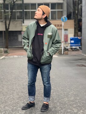 「AVIREX（アヴィレックス）のアイテム（ノーカラージャケット）」を使った、K.ODAさん（メンズ・178cm）の秋コーディネート