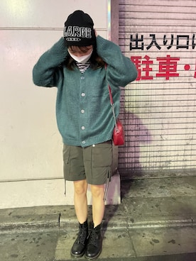 「モヘアカーディガン」｜「アイテム（ニットキャップ/ビーニー）」を使った、ニミコさん（レディース・168cm）の秋コーディネート