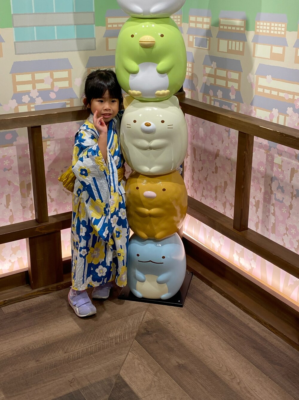 「京都旅行」｜「devirockの浴衣 兵児帯2点セット（浴衣、ブルー系）」を使った、Kikiさん（キッズ・100cm）の春コーディネートの1枚目の写真