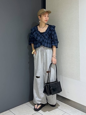 「メガネ」｜「アイテム（スウェットパンツ）」を使った、milkさん（レディース・160cm）の夏コーディネート