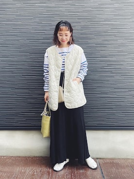 「アイテム（かごバッグ、パープル系）」を使った、milkさん（レディース・160cm）の春コーディネート