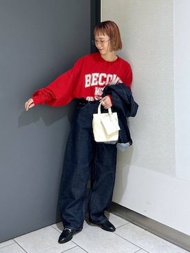 「メガネ」｜「アイテム（デニムジャケット）」を使った、milkさん（レディース・160cm）の秋コーディネート