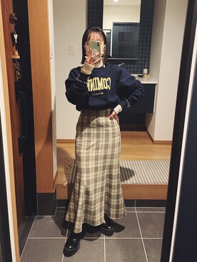 「ロンクスカート」｜「アイテム（スウェット）」を使った、milkさん（レディース・160cm）の冬コーディネート