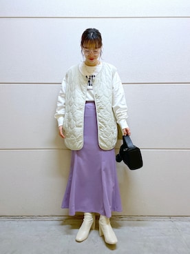 「LOWRYS FARM（ローリーズファーム）のストレッチヒールブーツ　851418（ブーツ）」を使った、milkさん（レディース・160cm）の冬コーディネート