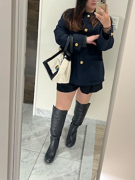 「アイテム（ノーカラージャケット）」を使った、mさん（レディース・161cm）の冬コーディネート