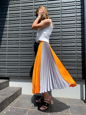 「オレンジスカート」｜R I N A ❤︎さん（レディース・170cm）の夏コーディネート