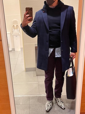 「no brand（ノーブランド）のアイテム（チェスターコート）」を使った、エースさん（メンズ・170cm）の冬コーディネート