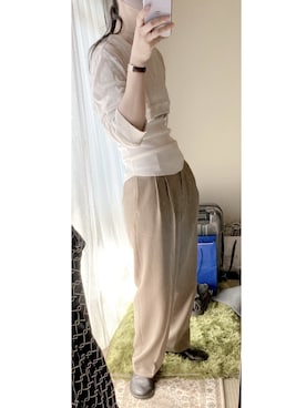 「クロップドトップス」｜「アイテム（スリッポン）」を使った、ぬ🥚さん（レディース・165cm）の秋コーディネート