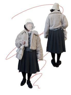 「アイテム（タイツ/ストッキング）」を使った、錦川さん（レディース・150cm）の冬コーディネート