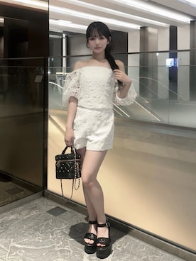 「ROYAL PARTY（ロイヤルパーティー）のエンブロイダリーレースブラウス（シャツ/ブラウス、ホワイト系）」を使った、ROYALPARTYさん（レディース・158cm）の夏コーディネート