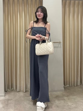 「ROYAL PARTY（ロイヤルパーティー）のラメ裏毛カシュクールベアオールインワン（つなぎ/オールインワン、ブルー系）」を使った、ROYALPARTYさん（レディース・155cm）の夏コーディネート