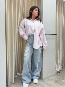 「ROYAL PARTY（ロイヤルパーティー）のボーイフレンドシャツ（シャツ/ブラウス、ピンク系）」を使った、ROYALPARTYさん（レディース・159cm）の秋コーディネート