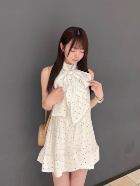 「ROYAL PARTY（ロイヤルパーティー）のリボン付アメスリティアードブラウスセットアップ（シャツ/ブラウス、その他）」を使った、ROYALPARTYさん（レディース・158cm）の春コーディネート