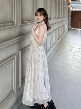 「ROYAL PARTY（ロイヤルパーティー）のニュアンスフラワーアメスリロングワンピース（ワンピース、ブラック系）」を使った、ROYALPARTYさん（レディース・158cm）の春コーディネート