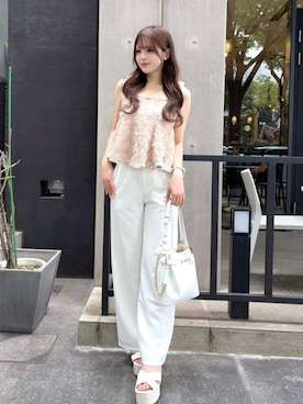 「ROYAL PARTY（ロイヤルパーティー）のクリーンストレートパンツ（その他パンツ、ホワイト系）」を使った、ROYALPARTYさん（レディース・155cm）の夏コーディネート